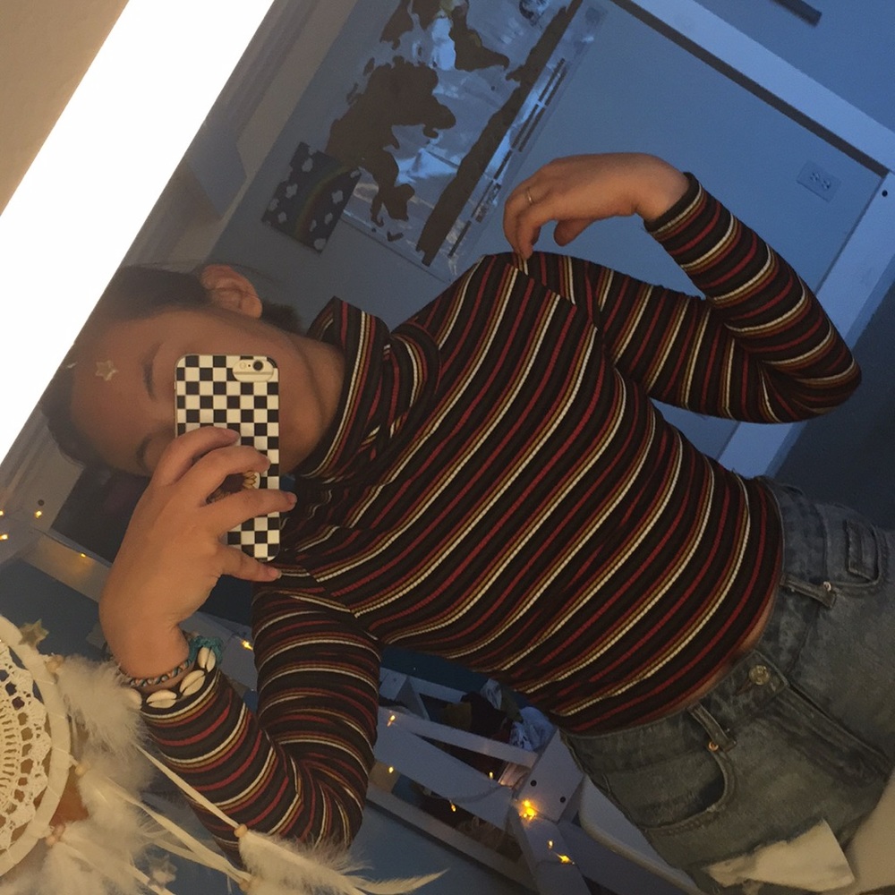 Stripped turtle neck crop top